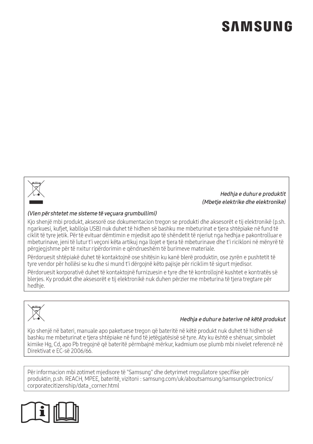 Samsung AR09NXFHBWKNEU, AR12NXFHBWKNEU manual Hedhja e duhur e baterive në këtë produkut 