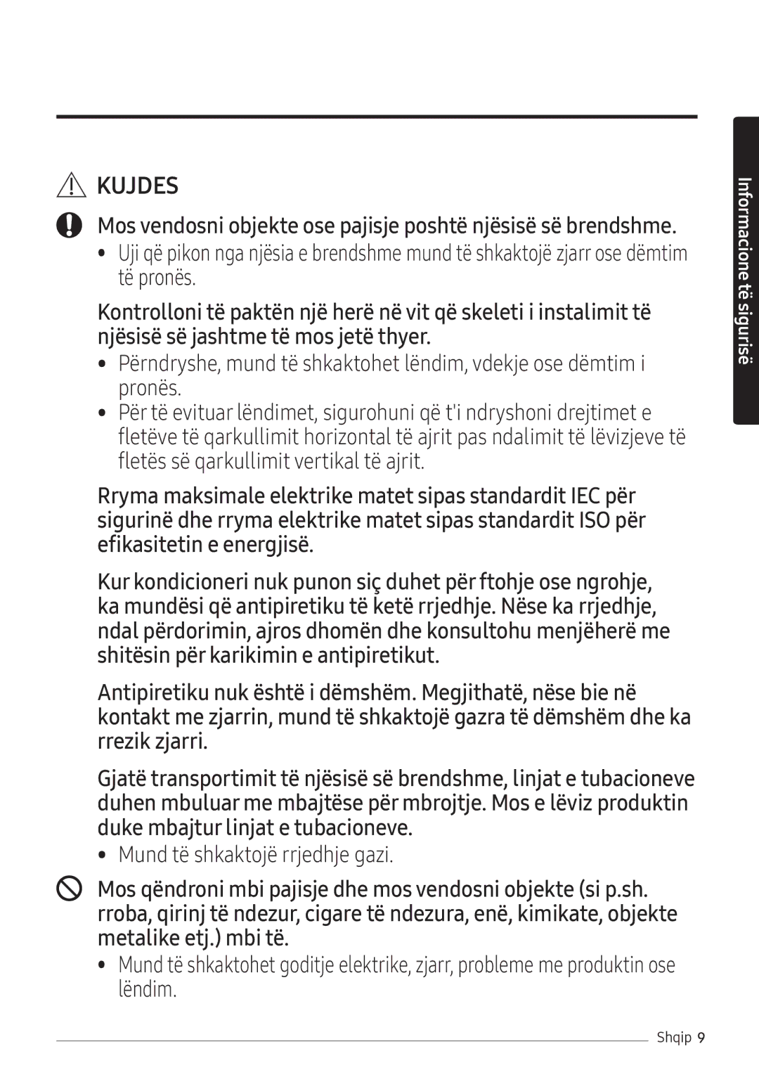 Samsung AR12NXFHBWKNEU, AR09NXFHBWKNEU manual Mund të shkaktojë rrjedhje gazi 