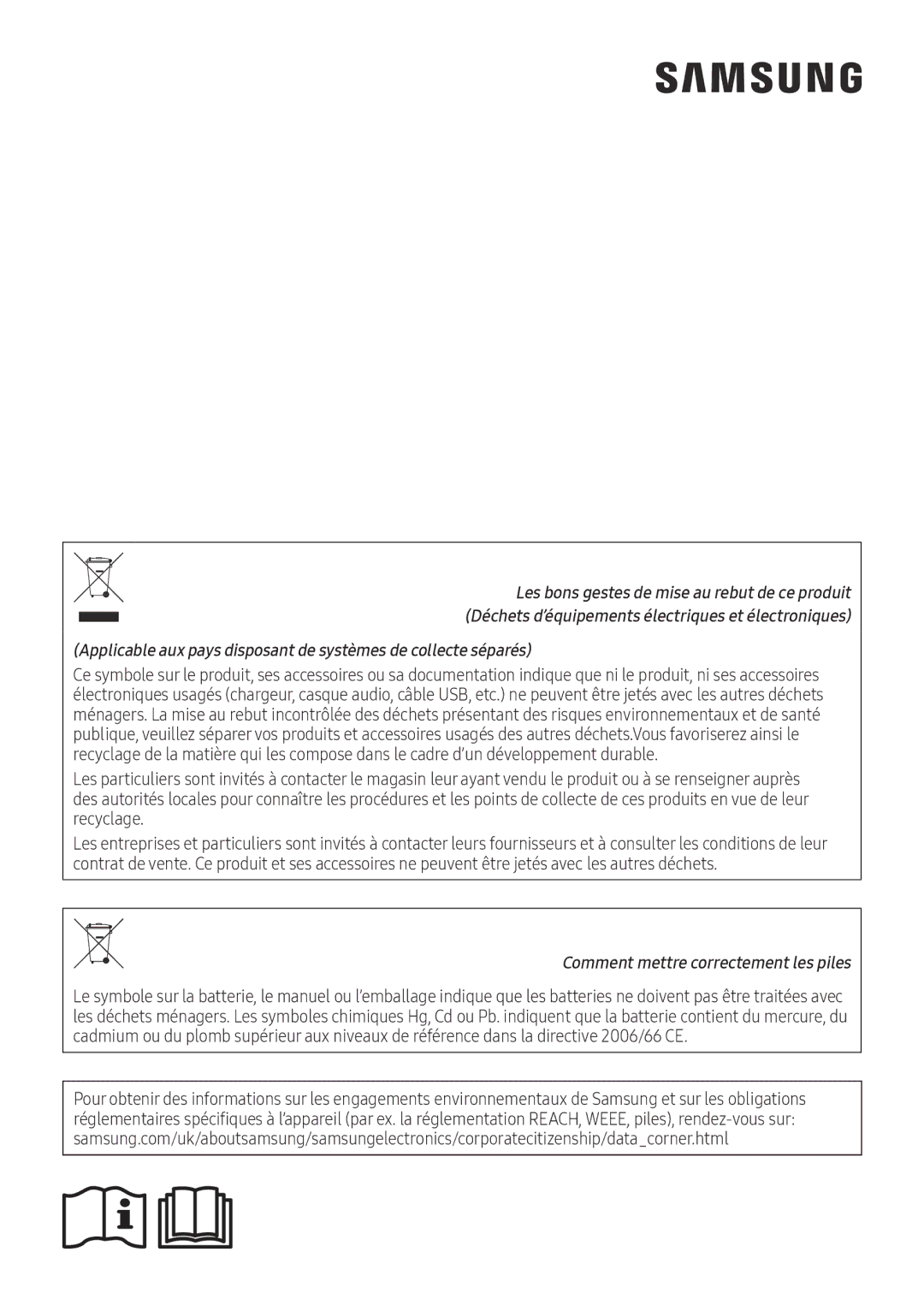 Samsung AR12NXFPEWQNEU, AR09NXFPEWQNEU, AR07NXFPEWQNEU manual Comment mettre correctement les piles 