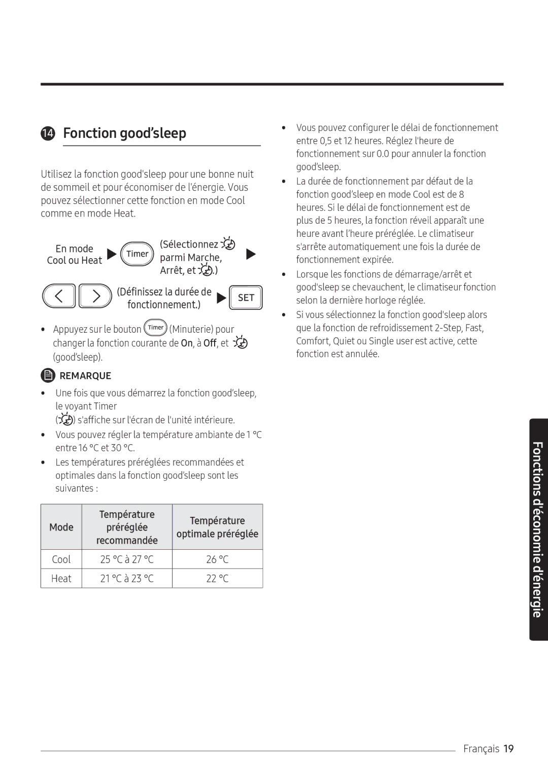 Samsung AR07NXFPEWQNEU, AR09NXFPEWQNEU, AR12NXFPEWQNEU manual Fonction good’sleep, En mode 