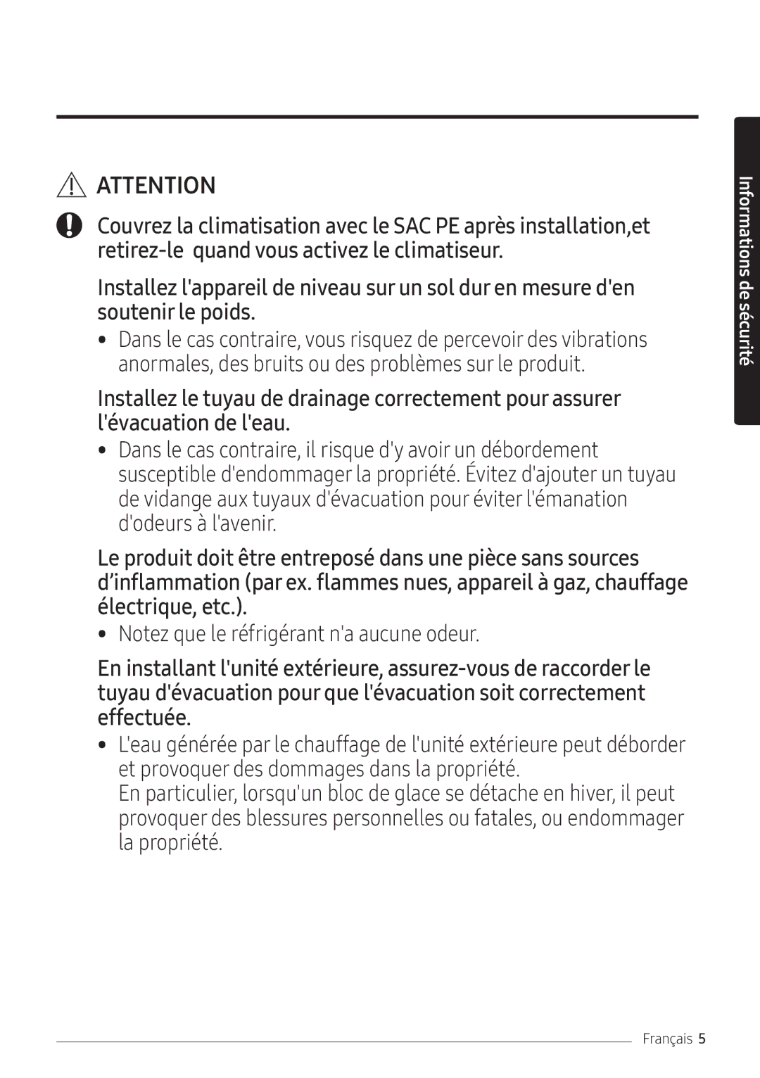 Samsung AR09NXFPEWQNEU, AR12NXFPEWQNEU, AR07NXFPEWQNEU manual Informations de sécurité 