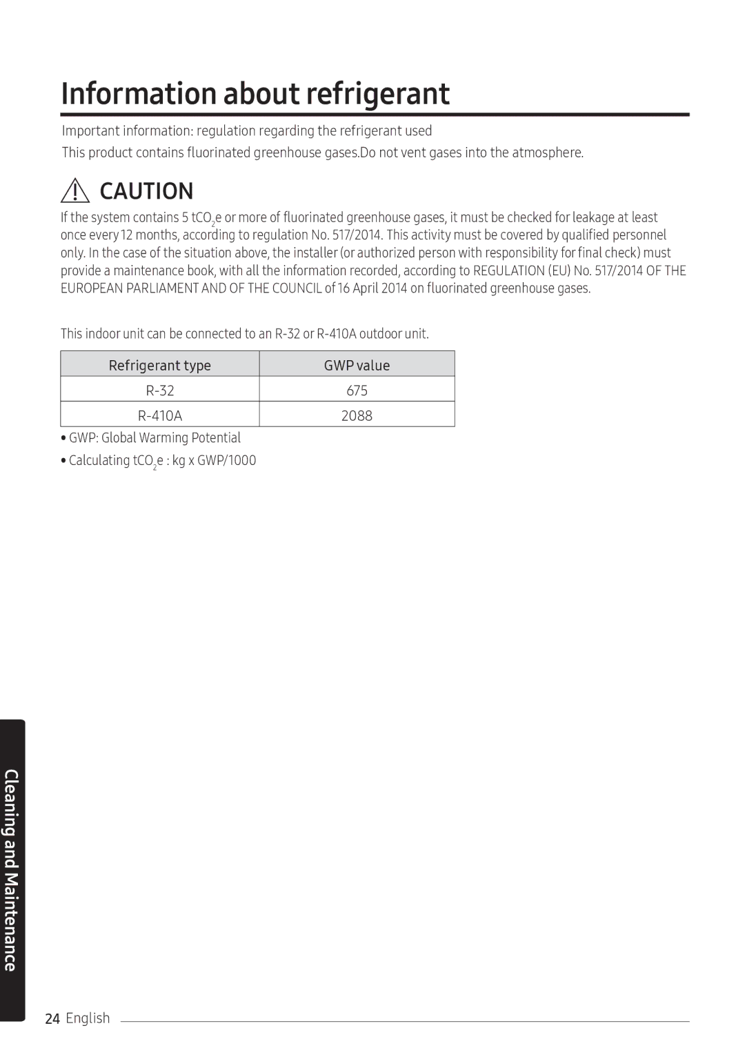 Samsung AR12NXFPEWQNEU, AR09NXFPEWQNEU, AR07NXFPEWQNEU manual Information about refrigerant, 2088 