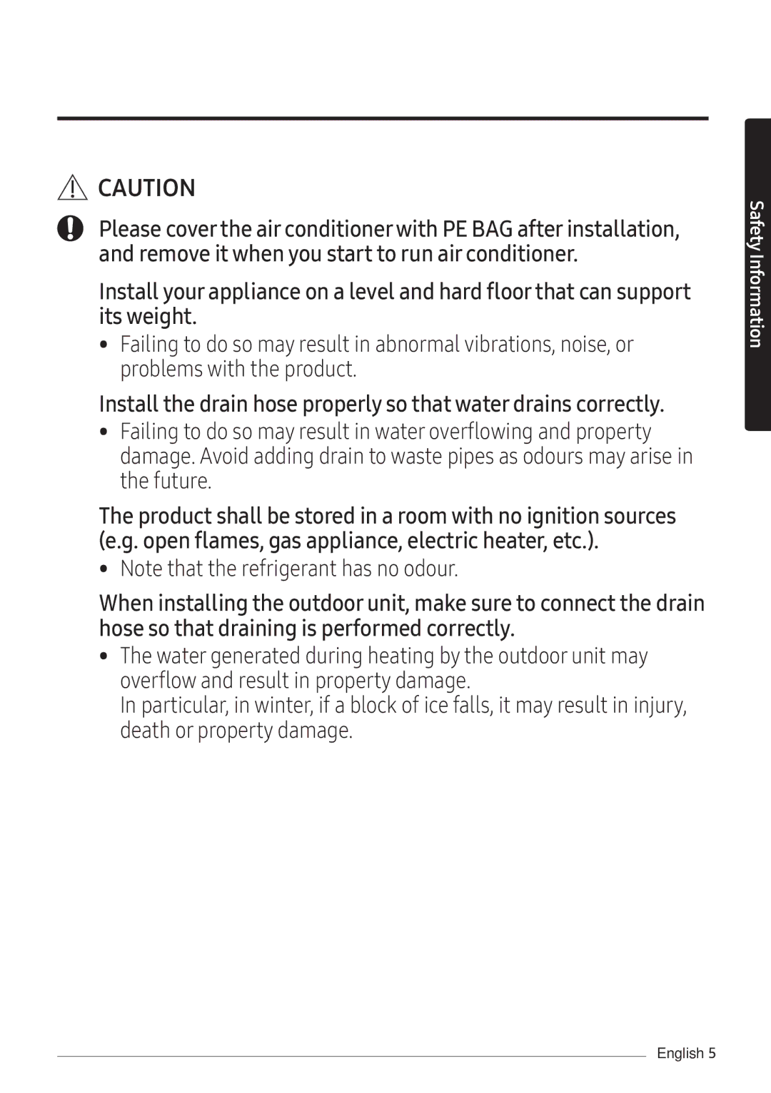 Samsung AR09NXFPEWQNEU, AR12NXFPEWQNEU, AR07NXFPEWQNEU manual Safety Information 