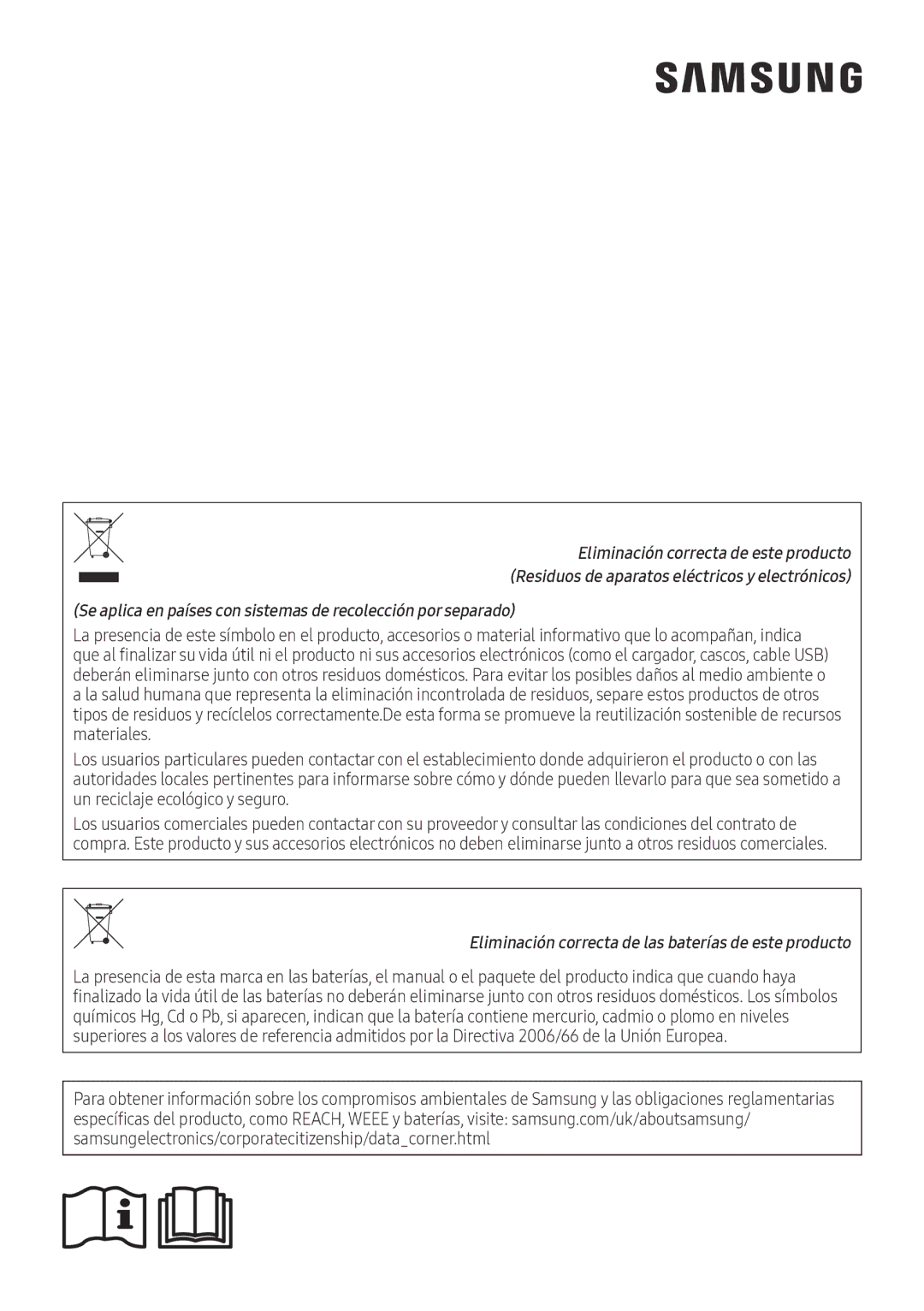 Samsung AR12NXFPEWQNEU, AR09NXFPEWQNEU, AR07NXFPEWQNEU manual Eliminación correcta de las baterías de este producto 