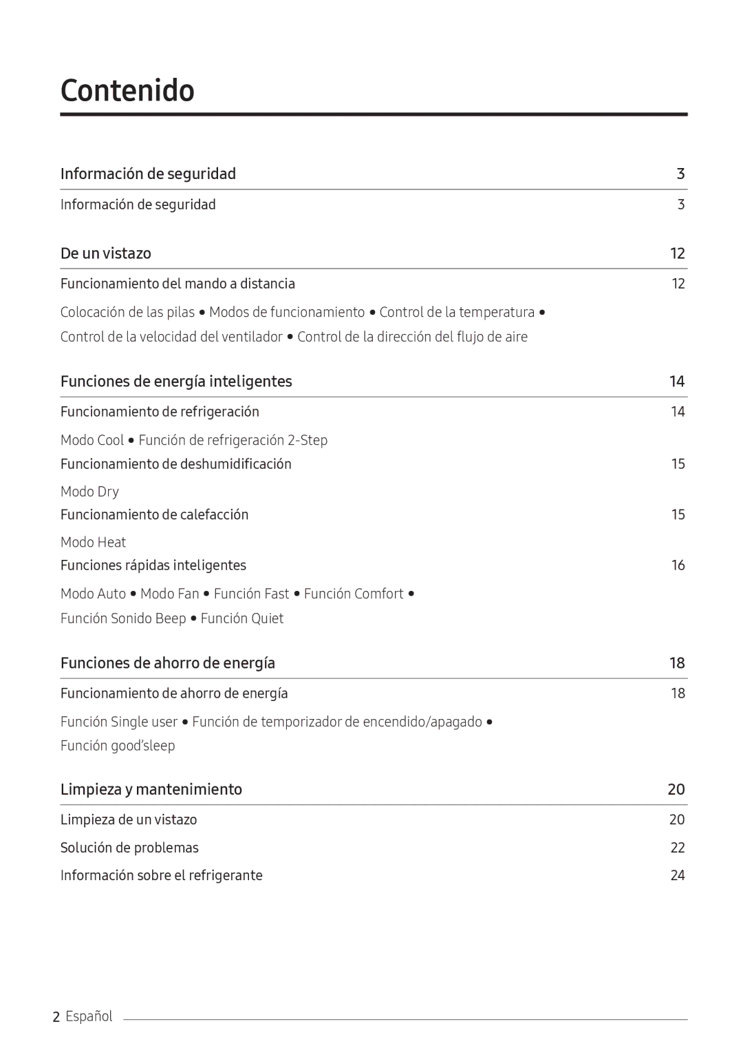 Samsung AR09NXFPEWQNEU, AR12NXFPEWQNEU, AR07NXFPEWQNEU manual Contenido﻿, Información de seguridad 