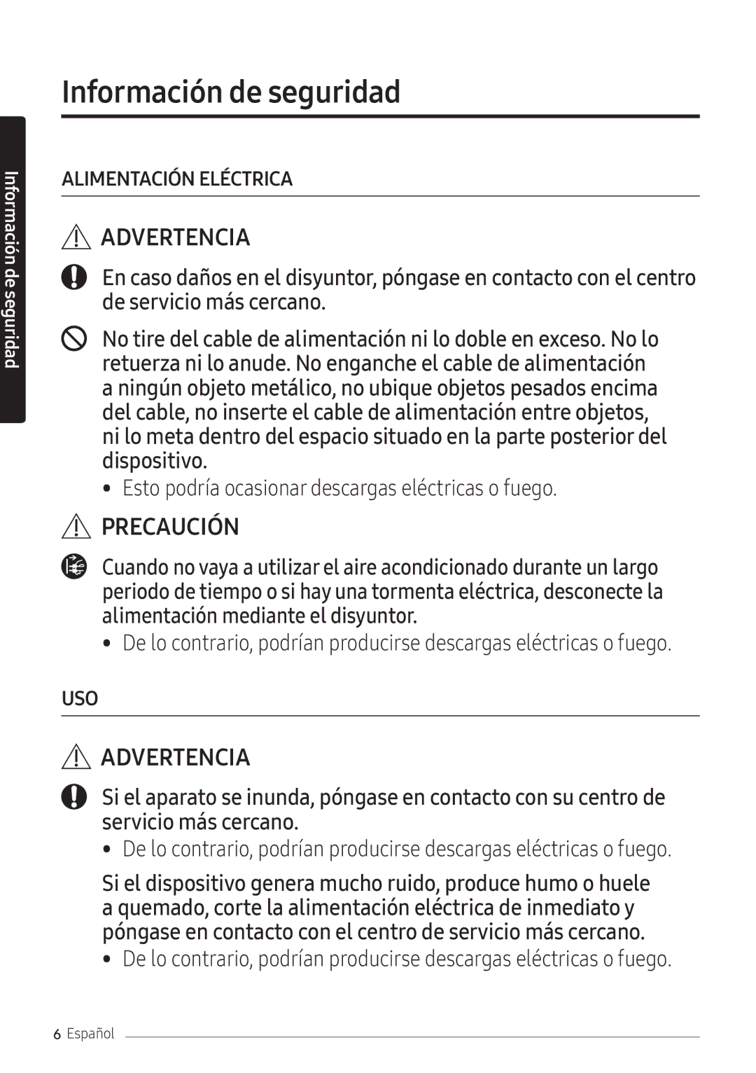 Samsung AR12NXFPEWQNEU, AR09NXFPEWQNEU, AR07NXFPEWQNEU manual Alimentación Eléctrica 