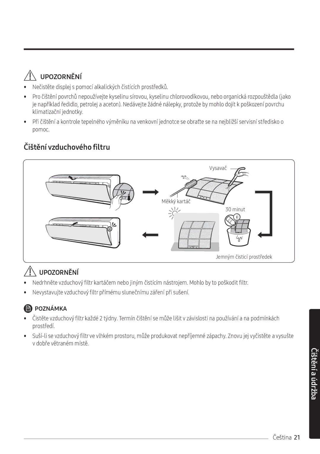 Samsung AR12NXFPEWQNEU, AR09NXFPEWQNEU, AR07NXFPEWQNEU manual Čištění vzduchového filtru 