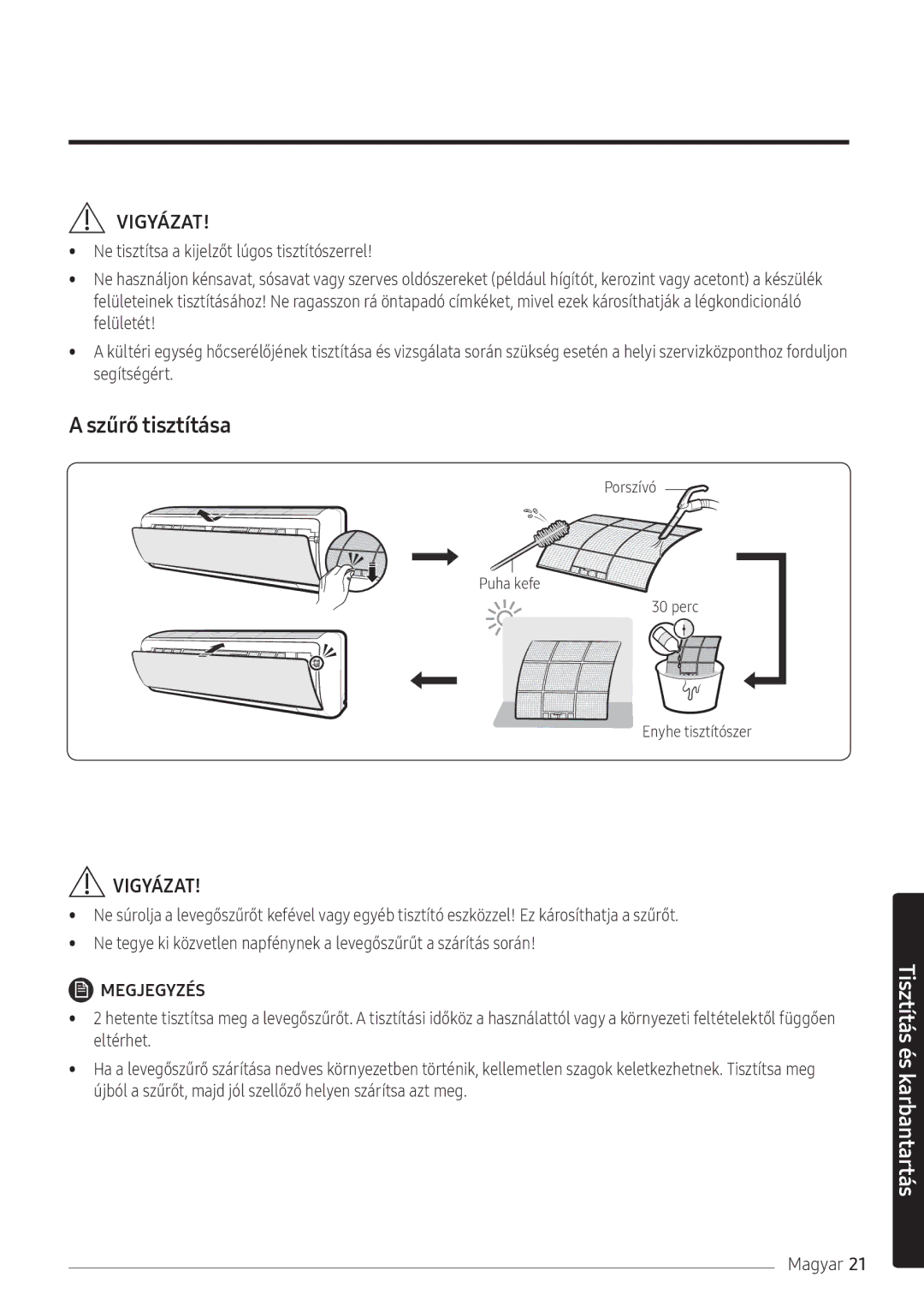 Samsung AR12NXFPEWQNEU, AR09NXFPEWQNEU, AR07NXFPEWQNEU manual Szűrő tisztítása 