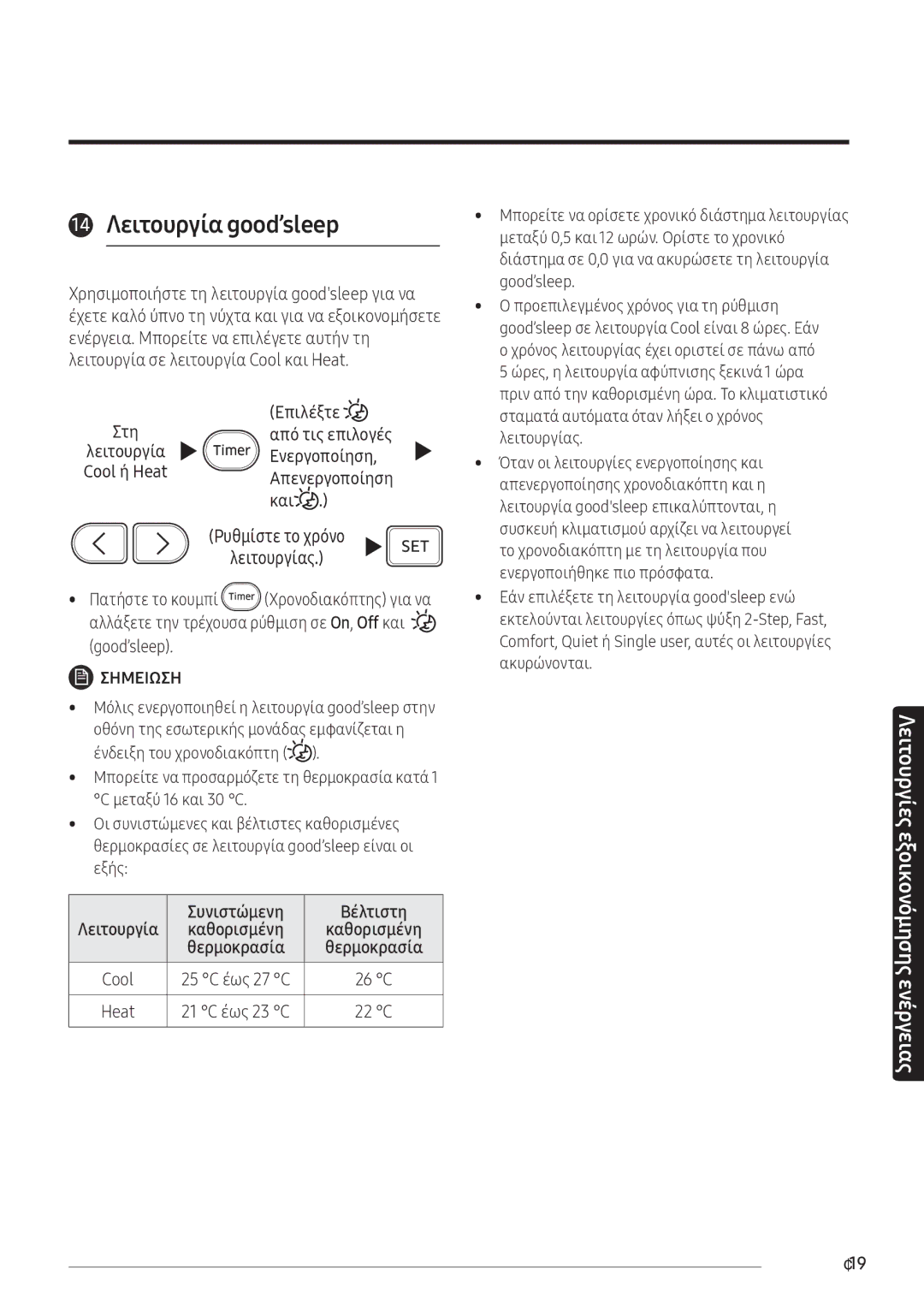 Samsung AR09NXFPEWQNEU manual 14 Λειτουργία good’sleep, Επιλέξτε Από τις επιλογές, Ενεργοποίηση, Απενεργοποίηση Και 