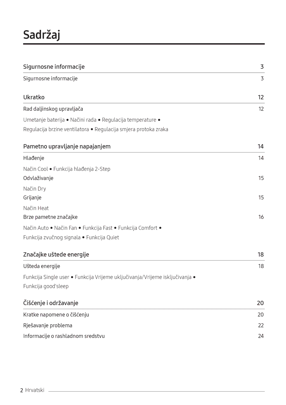 Samsung AR12NXFPEWQNEU, AR09NXFPEWQNEU manual Sadržaj﻿, Sigurnosne informacije 