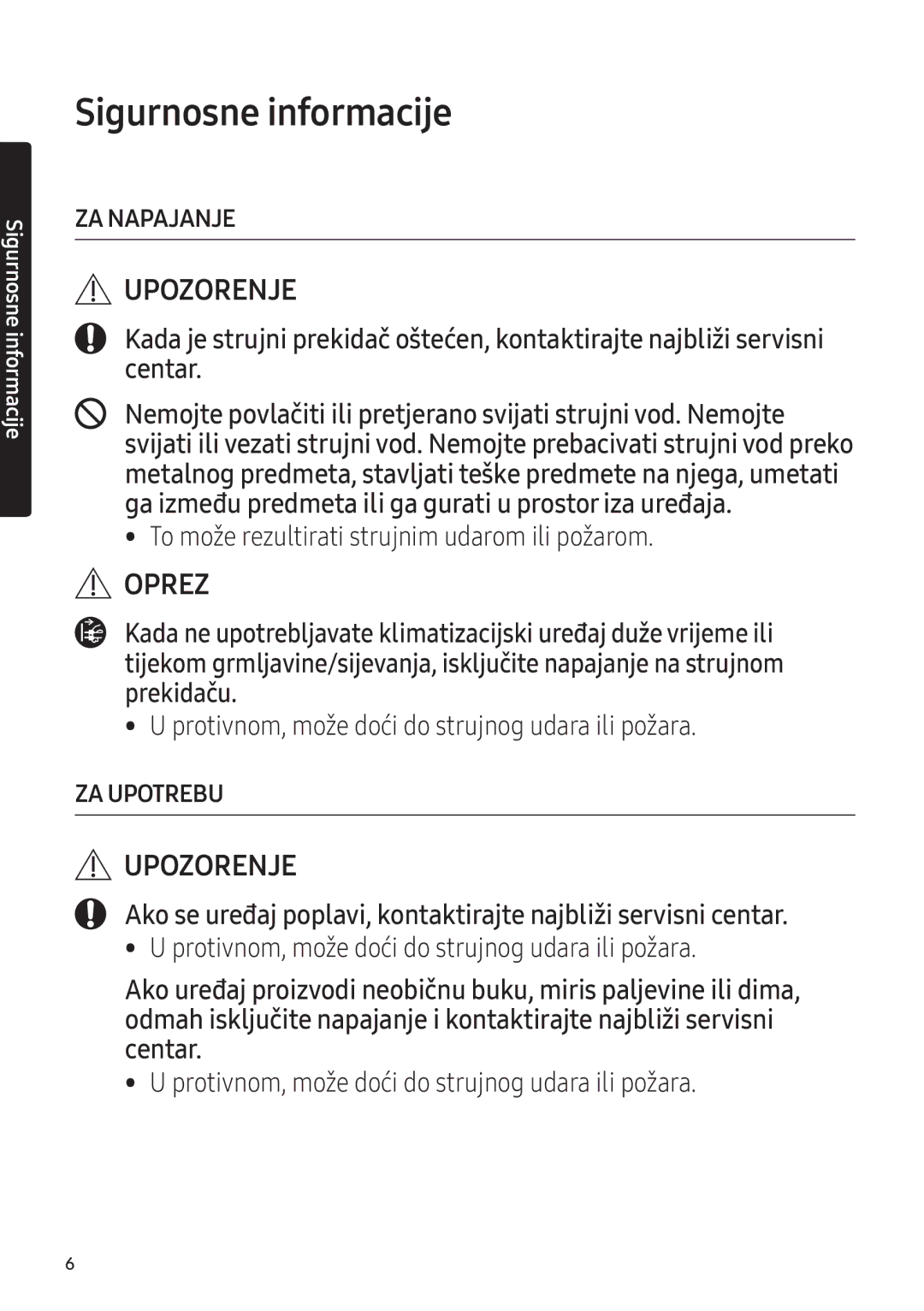 Samsung AR12NXFPEWQNEU, AR09NXFPEWQNEU manual ZA Napajanje 