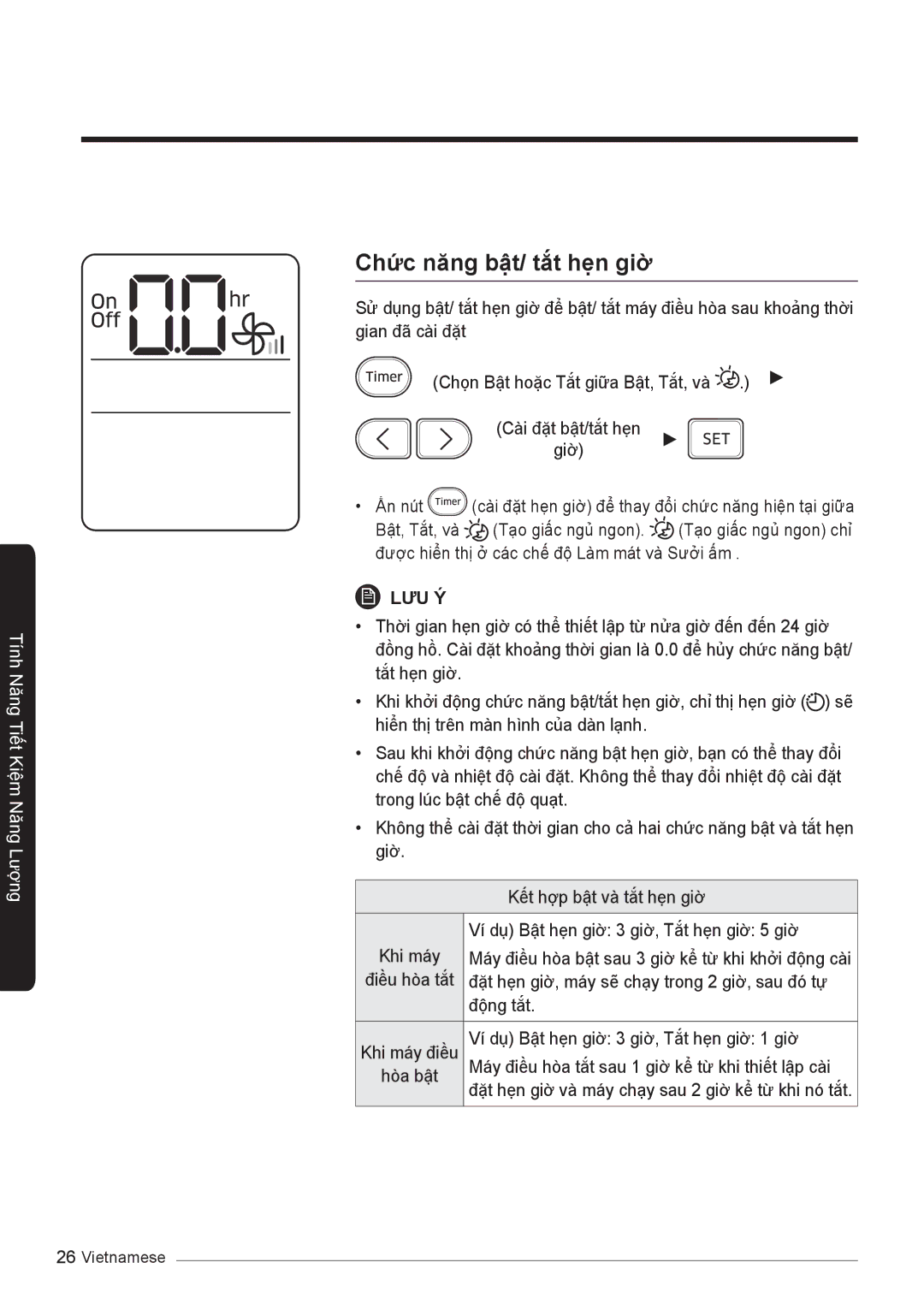 Samsung AR09KSFNJWKNSV, AR10KVFSCURNSV, AR13KVFSBWKNSV, AR18KVFSBWKNSV, AR18KSSNJWKNSV manual Chức năng bật/ tắt hẹn giờ 