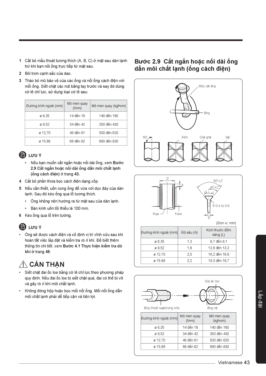 Samsung AR10KVFSCURNSV, AR13KVFSBWKNSV, AR18KVFSBWKNSV, AR18KSSNJWKNSV, AR24KSSNJWKNSV, AR09KSFNJWKNSV manual Mô men quay 