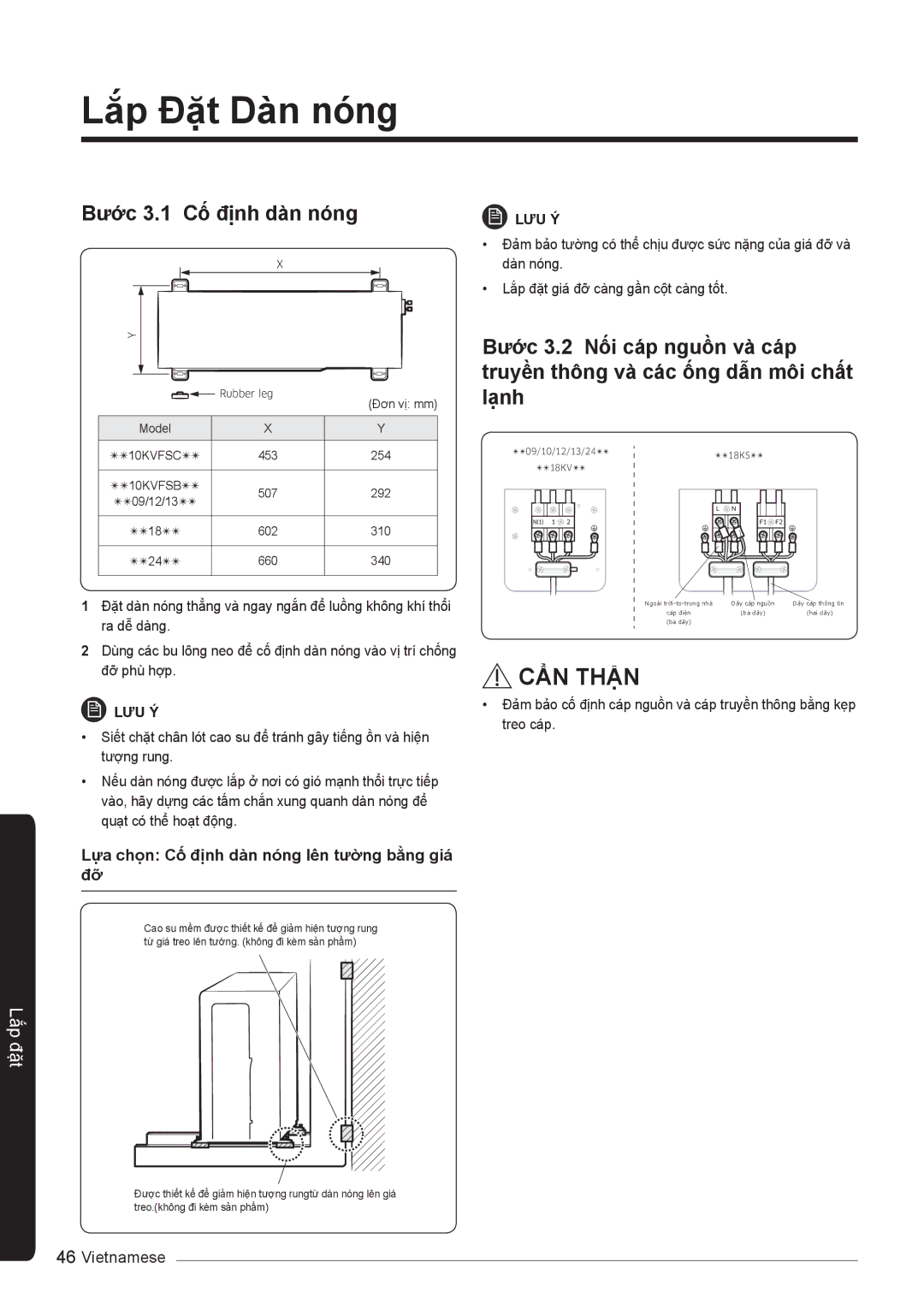 Samsung AR18KSSNJWKNSV, AR10KVFSCURNSV, AR13KVFSBWKNSV, AR18KVFSBWKNSV manual Lắp Đặt Dàn nóng, Bước 3.1 Cố định dàn nóng 