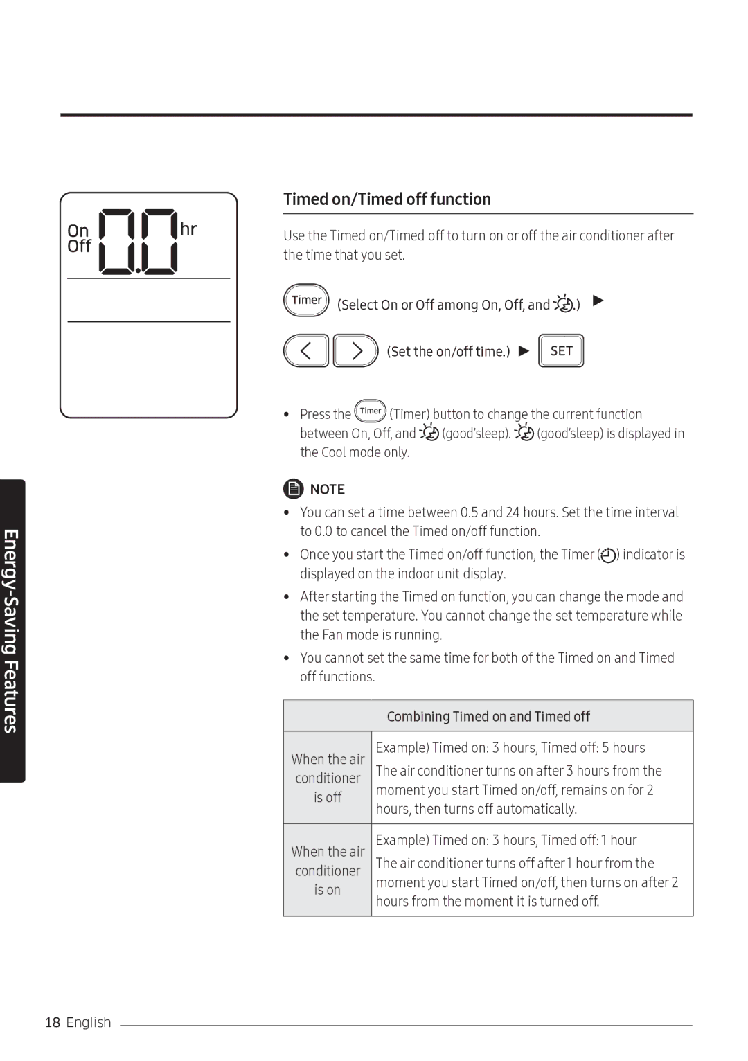 Samsung AR10NVFSCURNSV manual Timed on/Timed off function 