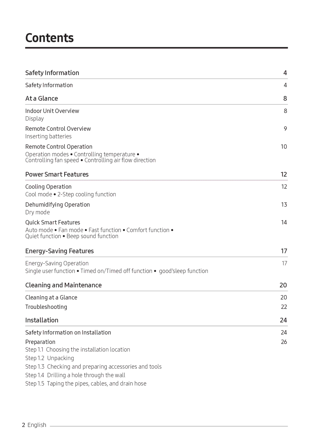 Samsung AR10NVFSCURNSV manual Contents 