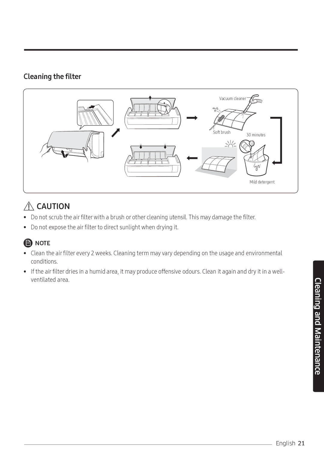 Samsung AR10NVFSCURNSV manual Cleaning the filter 