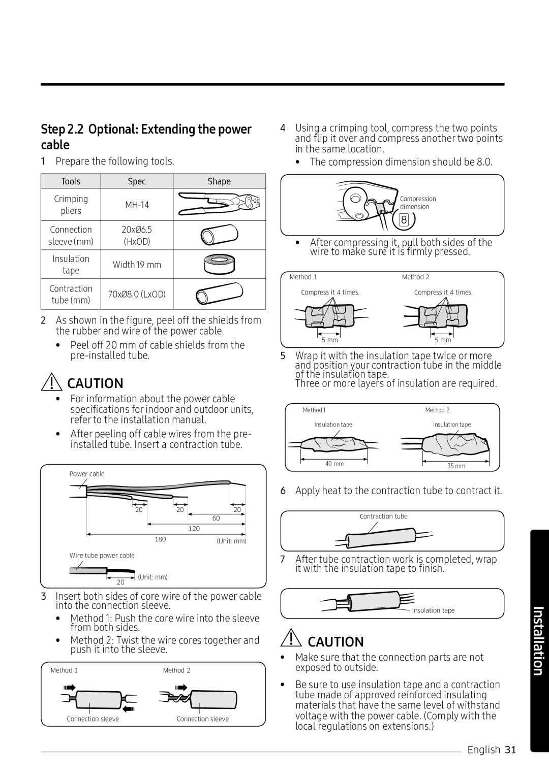 Samsung AR10NVFSCURNSV manual Optional Extending the power cable, Prepare the following tools 