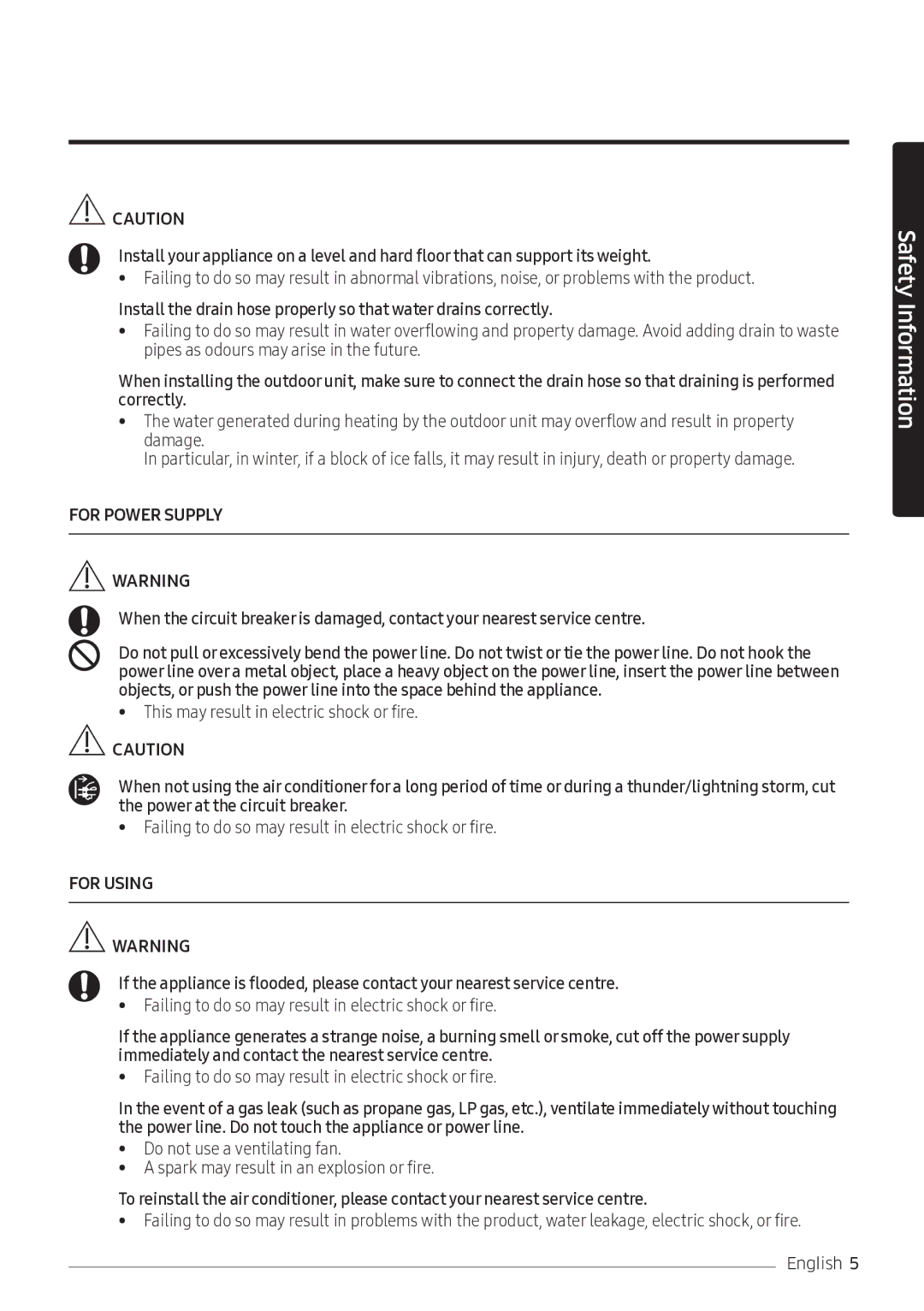 Samsung AR10NVFSCURNSV manual For Power Supply 