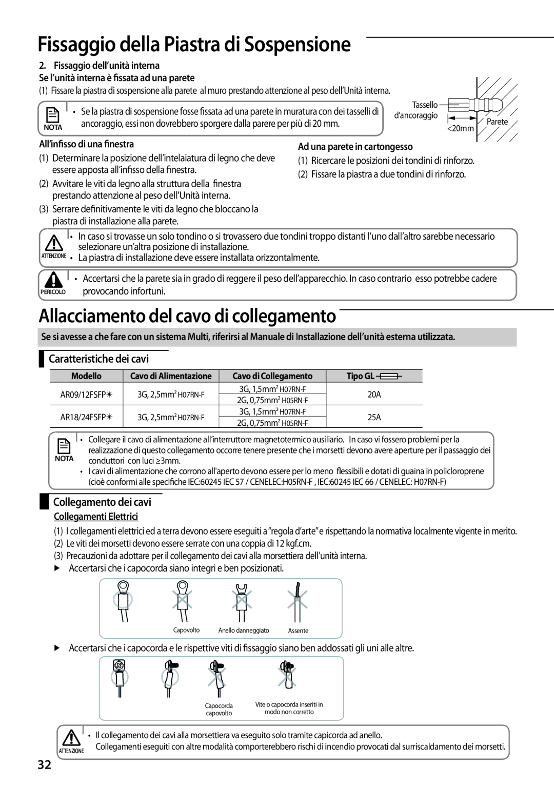 Samsung AR12FSFPDGMNET, AR09FSFPDGMNET, AR07FSFPDGMNEU, AR07FSFPESNNEU All’infisso di una finestra, Collegamenti Elettrici 