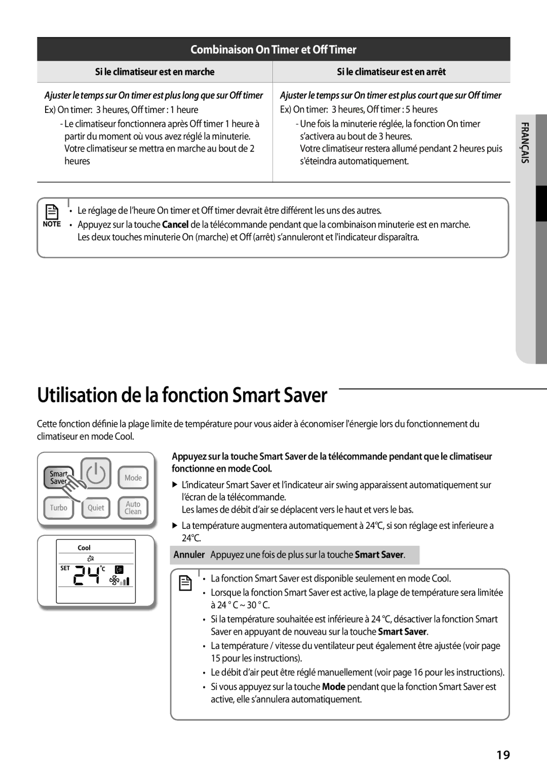 Samsung AR07FSFPDGMNEU, AR12FSFPDGMNET, AR12FSFPKGMNET, AR09FSFPKGMNET, AR09FSFPDGMNET Utilisation de la fonction Smart Saver 