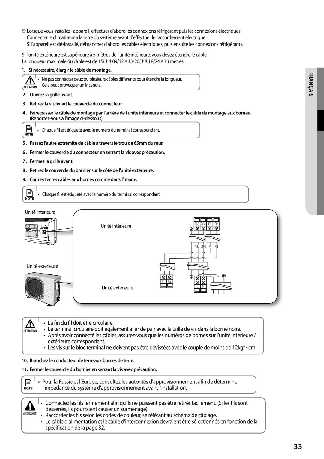 Samsung AR09FSFPDGMNET, AR12FSFPDGMNET, AR12FSFPKGMNET manual La fin du fil doit être circulaire, Extérieure correspondent 