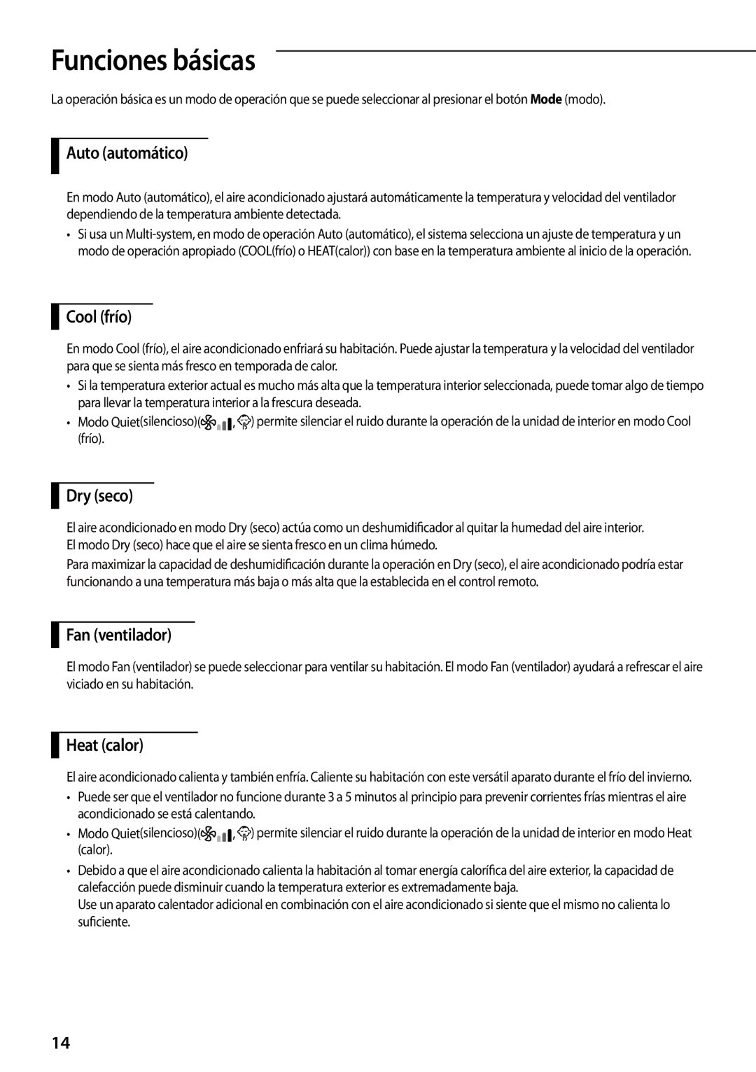 Samsung AR07FSFPDGMNEU, AR12FSFPDGMNET, AR12FSFPKGMNET, AR09FSFPKGMNET, AR09FSFPDGMNET manual Funciones básicas 