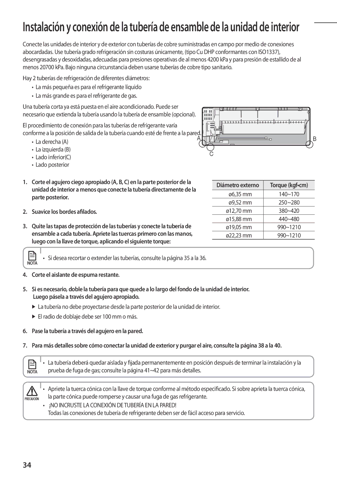 Samsung AR07FSFPDGMNEU, AR12FSFPDGMNET, AR12FSFPKGMNET manual Ø6,35 mm, Ø9,52 mm, Ø12,70 mm, Ø15,88 mm, Ø19,05 mm, Ø22,23 mm 