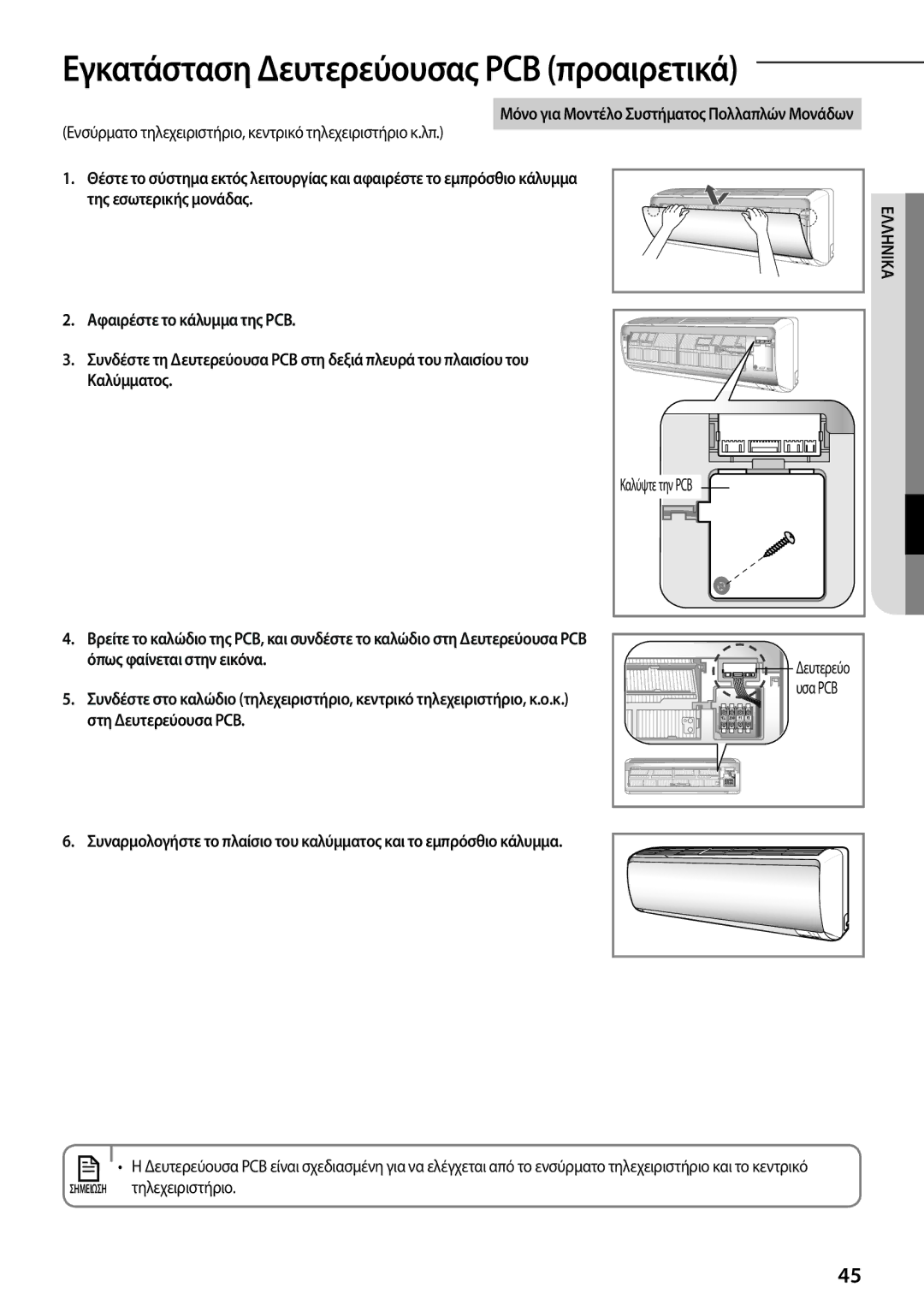 Samsung AR12FSFPKGMNET, AR12FSFPDGMNET manual Μόνο για Μοντέλο Συστήματος Πολλαπλών Μονάδων, Αφαιρέστε το κάλυμμα της PCB 