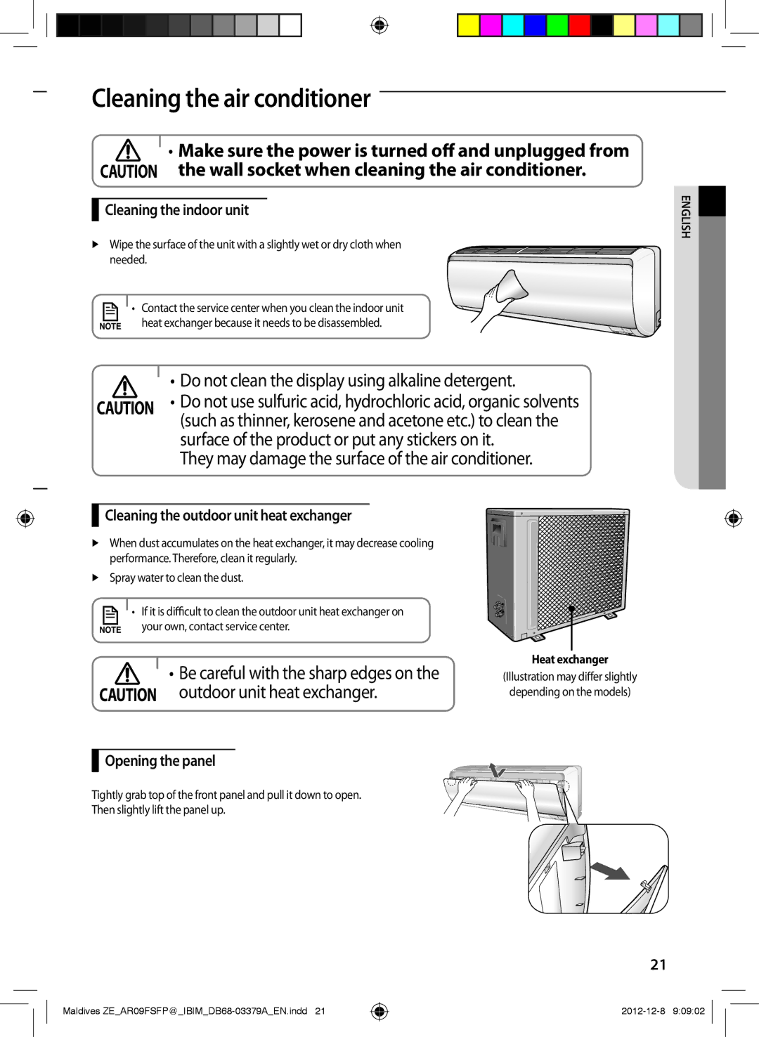 Samsung AR09FSFPKGMNET, AR12FSFPKGMNET Cleaning the air conditioner, Make sure the power is turned off and unplugged from 