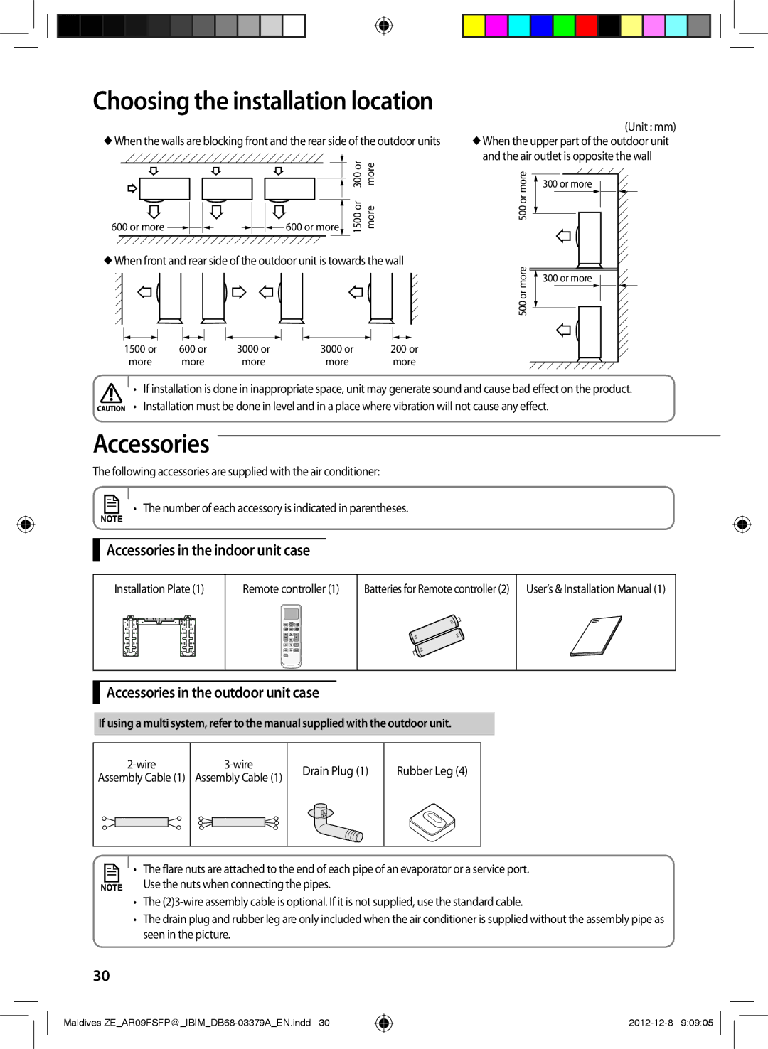 Samsung AR12FSFPKGMNZE, AR12FSFPKGMNET manual Accessories in the indoor unit case, Accessories in the outdoor unit case 