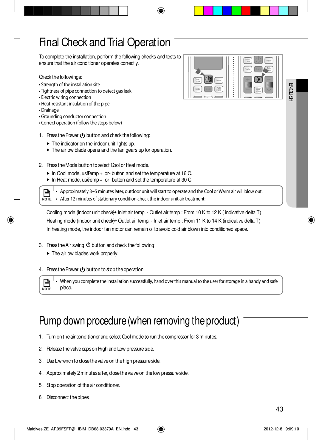 Samsung AR09FSFPKGMNZE, AR12FSFPKGMNET, AR09FSFPKGMNET, AR12FSFPKGMNZE manual Final Check and Trial Operation 