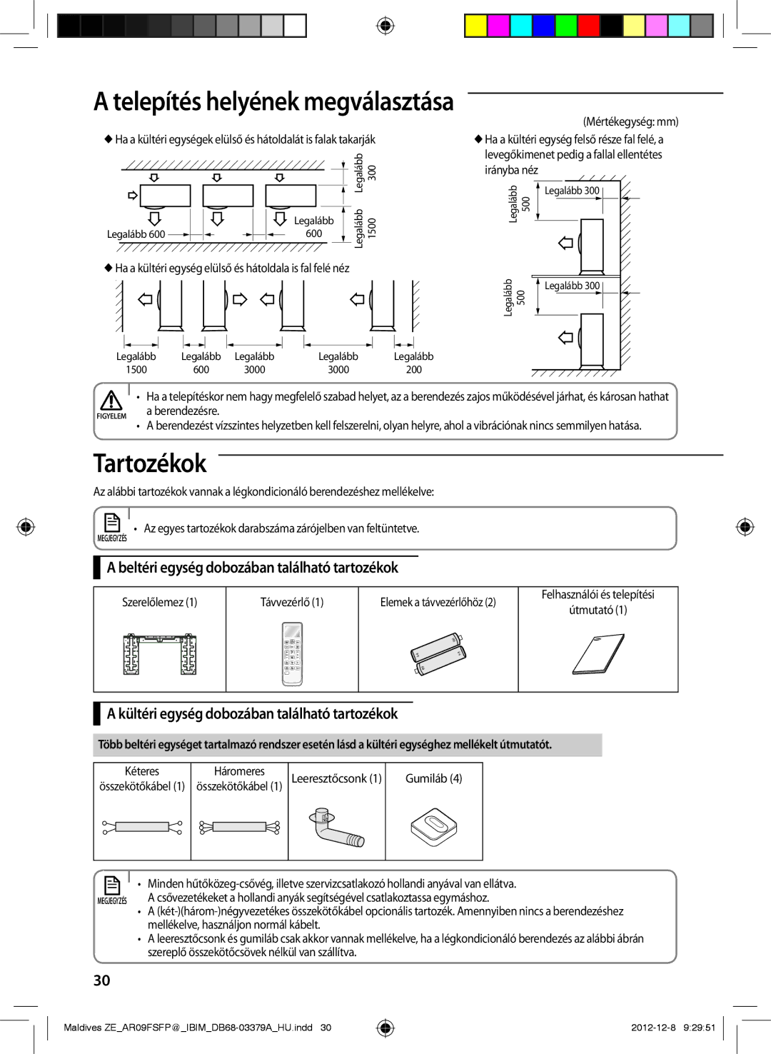 Samsung AR12FSFPKGMNZE, AR12FSFPKGMNET manual Tartozékok, Beltéri egység dobozában található tartozékok, Berendezésre 