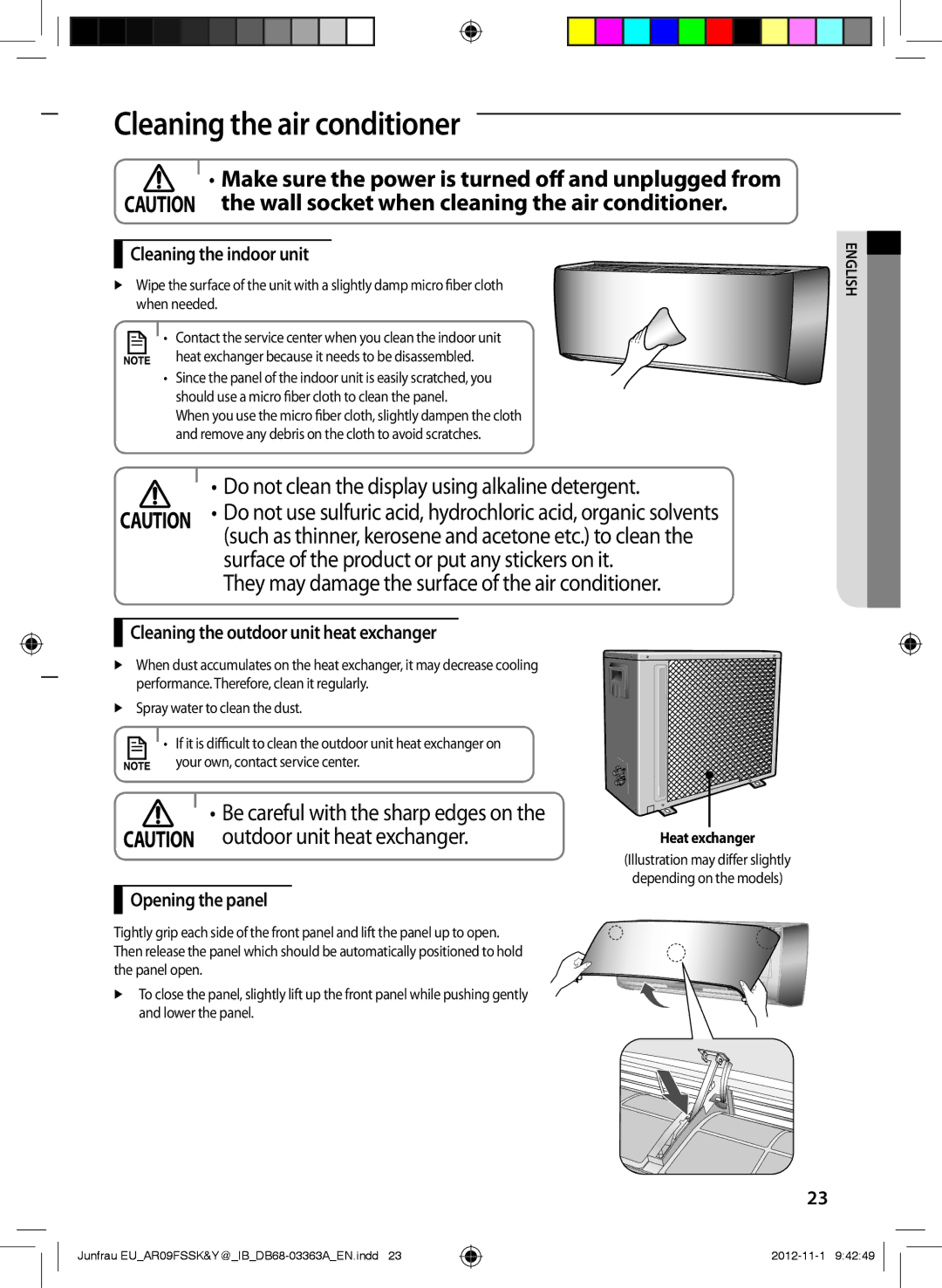 Samsung AR12FSSKABENEU, AR12FSSKABEXEU Cleaning the air conditioner, Make sure the power is turned off and unplugged from 