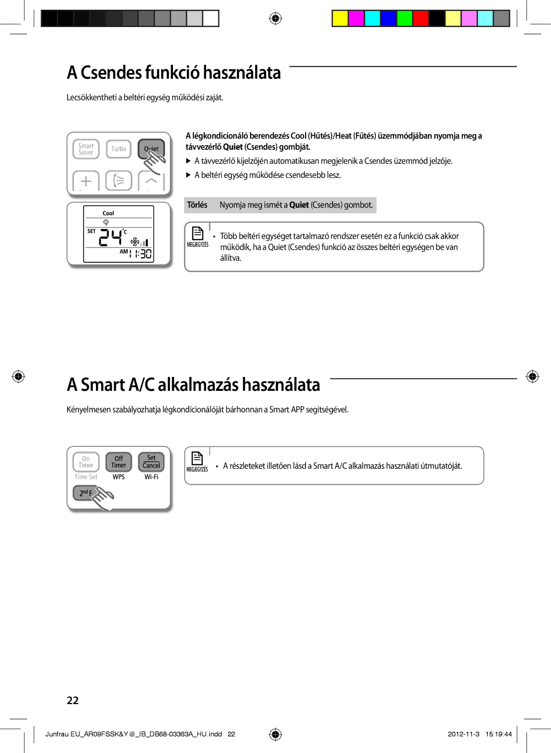 Samsung AR09FSSEDWUNEU manual AACsendes funkció használata, Lecsökkentheti a beltéri egység működési zaját, Állítva 