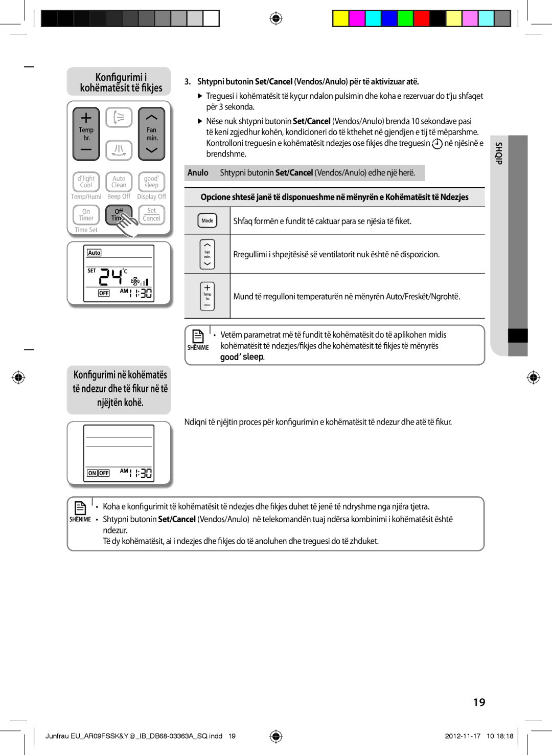 Samsung AR09FSSEDWUNEU, AR12FSSKABEXEU, AR12FSSYAWTXEU, AR12FSSYAWTNEU, AR18FSSYAWTXEU, AR18FSSYAWTNEU Kohëmatësit të fikjes 