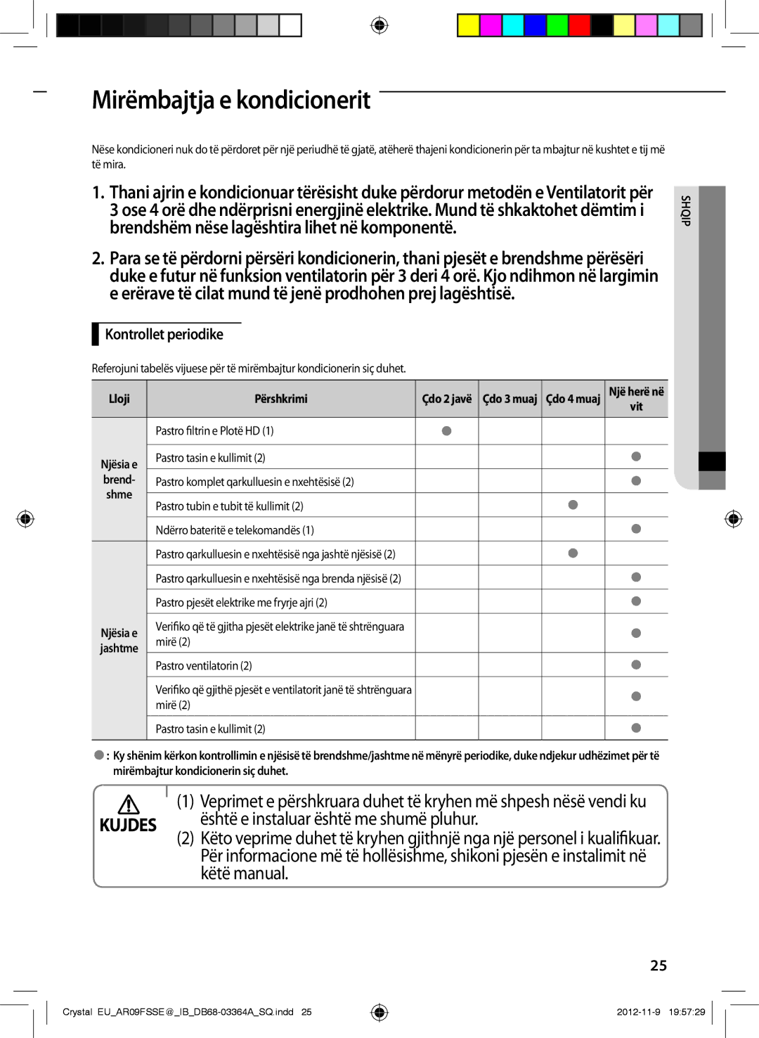 Samsung AR09FSSEDWUNEU, AR12FSSYAWTNEU Mirëmbajtja e kondicionerit, Është e instaluar është me shumë pluhur, Këtë manual 