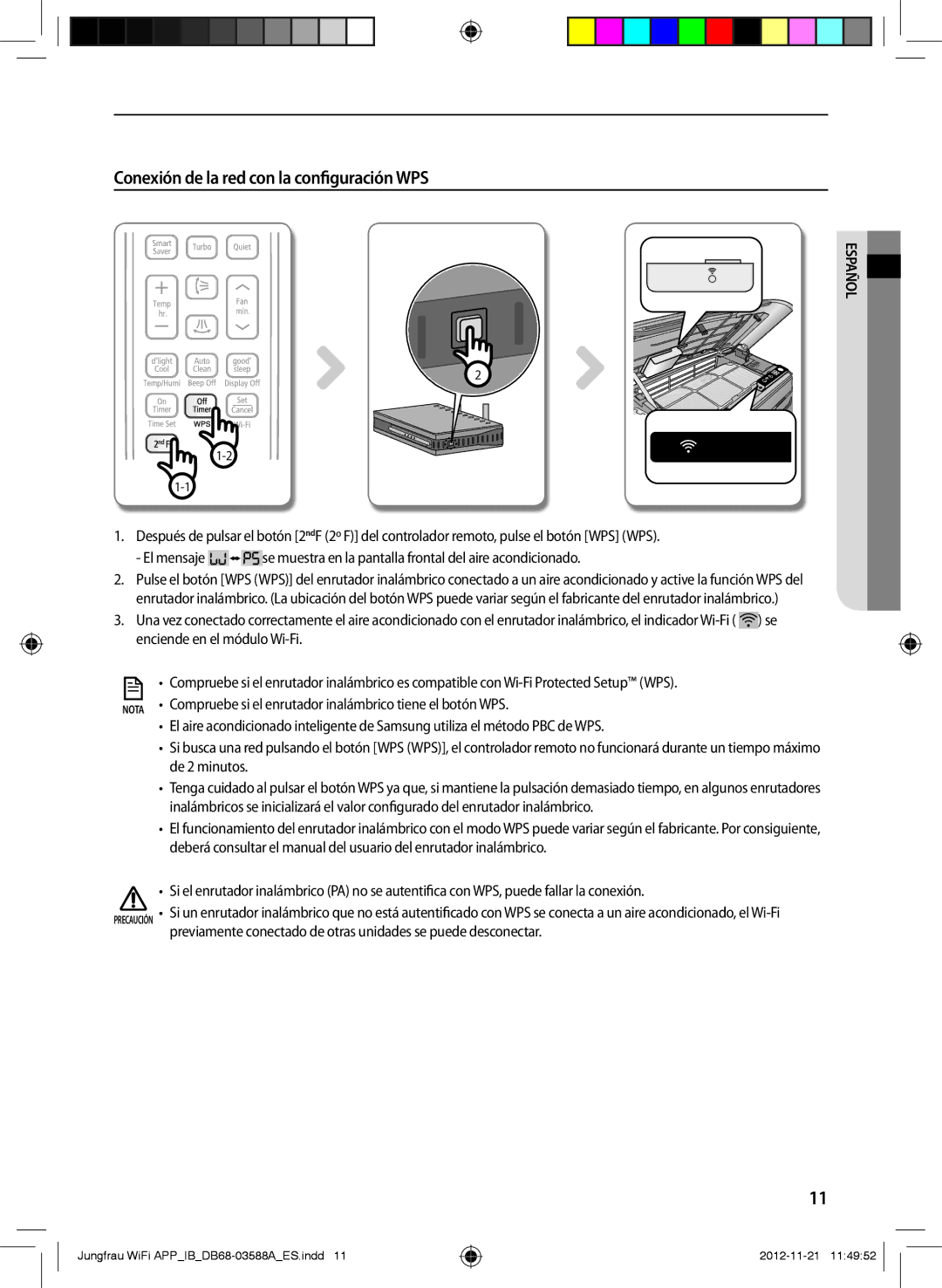 Samsung AR18FSSKABENEU, AR12FSSYAWTNEU, AR09FSSKABENEU, AR12FSSKABENEU manual Conexión de la red con la configuración WPS 