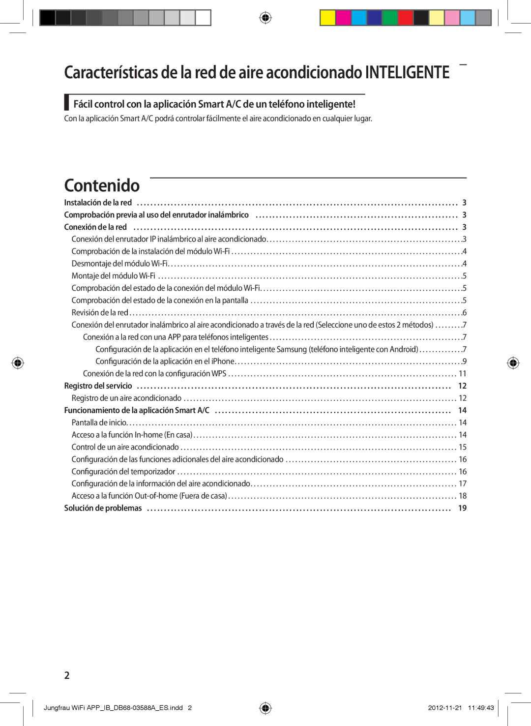 Samsung AR09FSSKABENEU, AR12FSSYAWTNEU manual Contenido, Características de la red de aire acondicionado Inteligente 