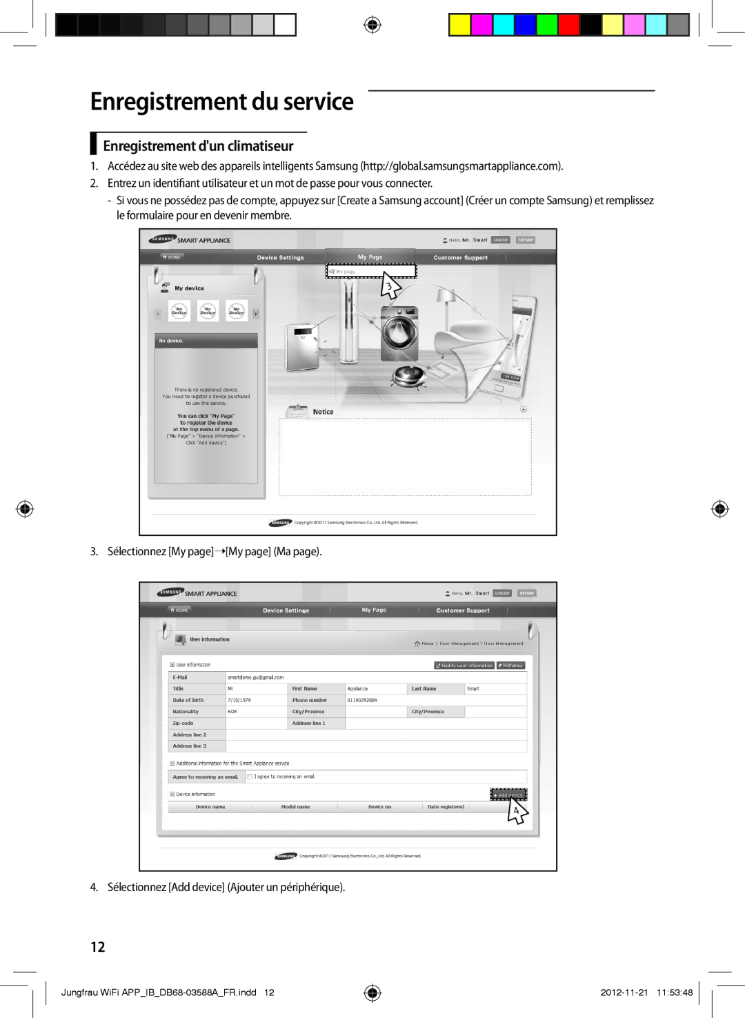 Samsung AR12FSSYAWTNEU, AR18FSSKABENEU, AR18FSSYAWTNEU manual Enregistrement du service, Enregistrement dun climatiseur 