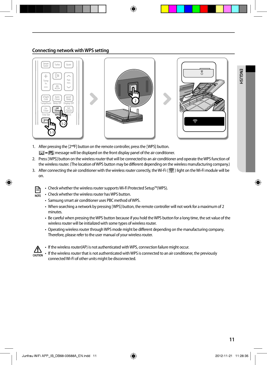 Samsung AR09FSSYAWTNEU, AR12FSSYAWTNEU, AR18FSSKABENEU, AR18FSSYAWTNEU, AR09FSSKABENEU Connecting network with WPS setting 