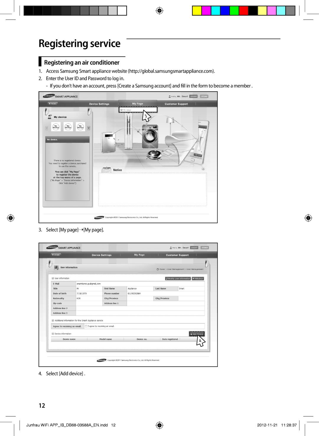 Samsung AR12FSSYAWTNEU, AR18FSSKABENEU, AR18FSSYAWTNEU, AR09FSSKABENEU Registering service, Registering an air conditioner 