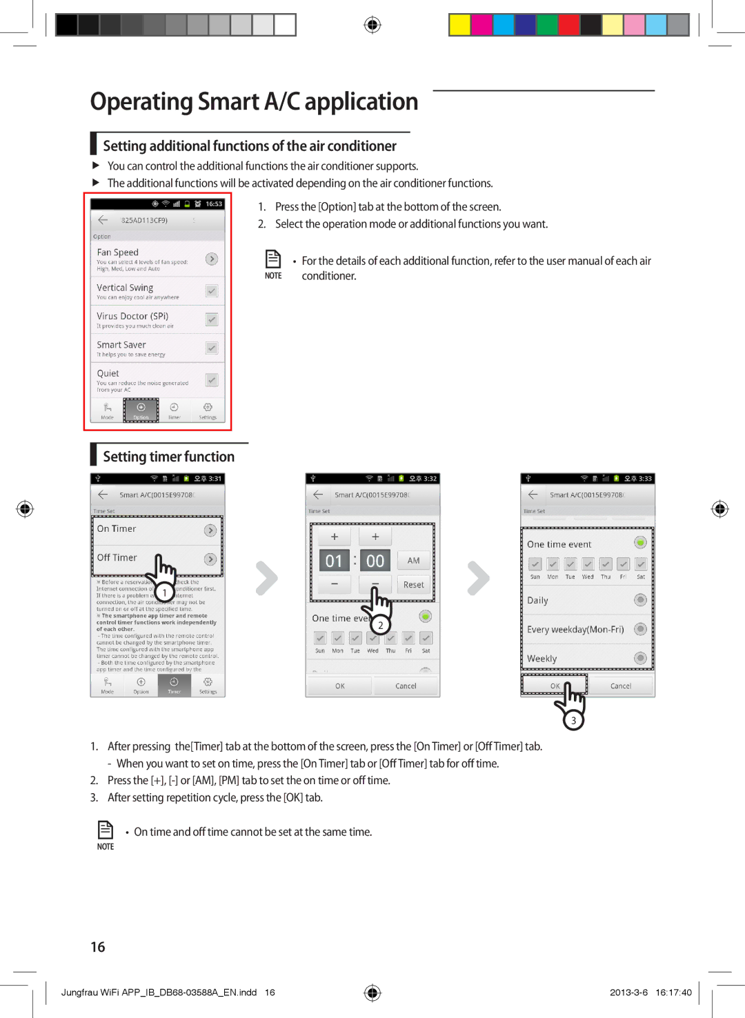 Samsung AR12FSSKABENEU, AR12FSSYAWTNEU manual Setting additional functions of the air conditioner, Setting timer function 