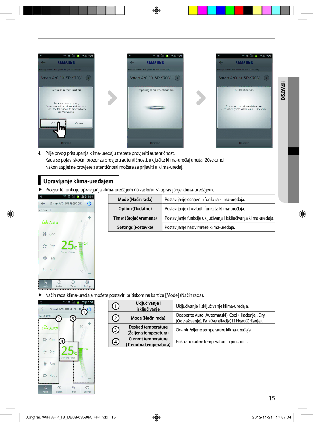 Samsung AR09FSSKABENEU, AR12FSSYAWTNEU, AR18FSSKABENEU, AR18FSSYAWTNEU manual Upravljanje klima-uređajem, Mode Način rada 