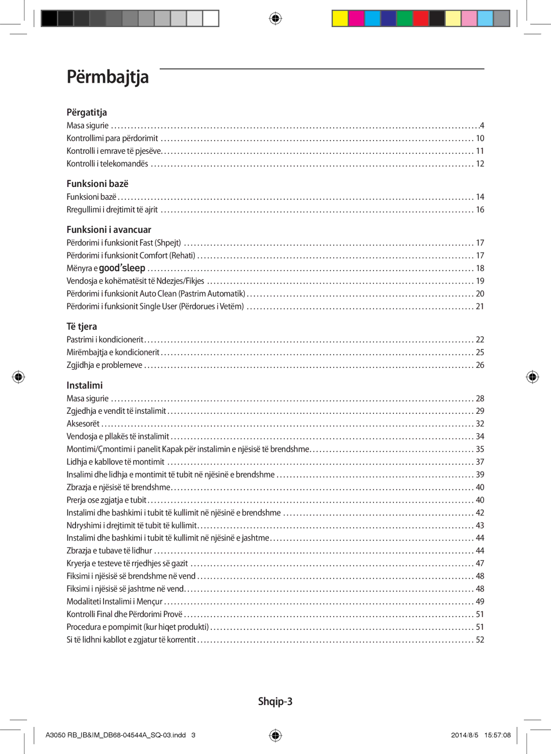 Samsung AR12HQFSBWKNRB, AR09HQFSBWKNRB, AR18HQFSBWKNRB manual Përmbajtja, Shqip-3 