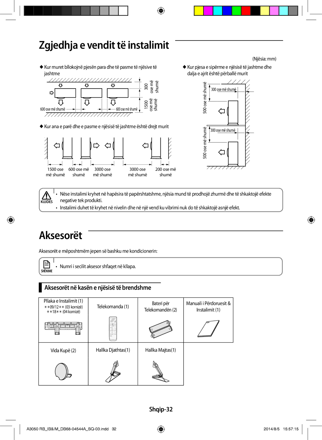 Samsung AR18HQFSBWKNRB, AR12HQFSBWKNRB, AR09HQFSBWKNRB manual Aksesorët në kasën e njësisë të brendshme 