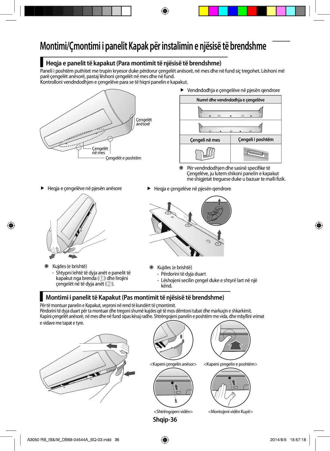 Samsung AR12HQFSBWKNRB, AR09HQFSBWKNRB, AR18HQFSBWKNRB manual Shqip-36, Vidave me tapat e tyre 