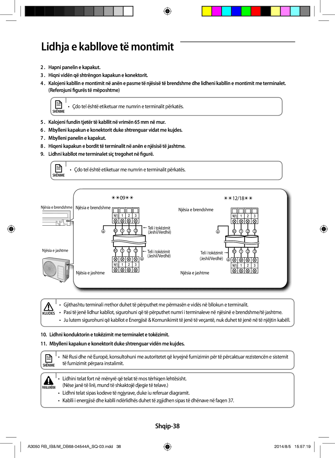 Samsung AR18HQFSBWKNRB, AR12HQFSBWKNRB manual Shqip-38, Çdo tel është etiketuar me numrin e terminalit përkatës, 12/18 