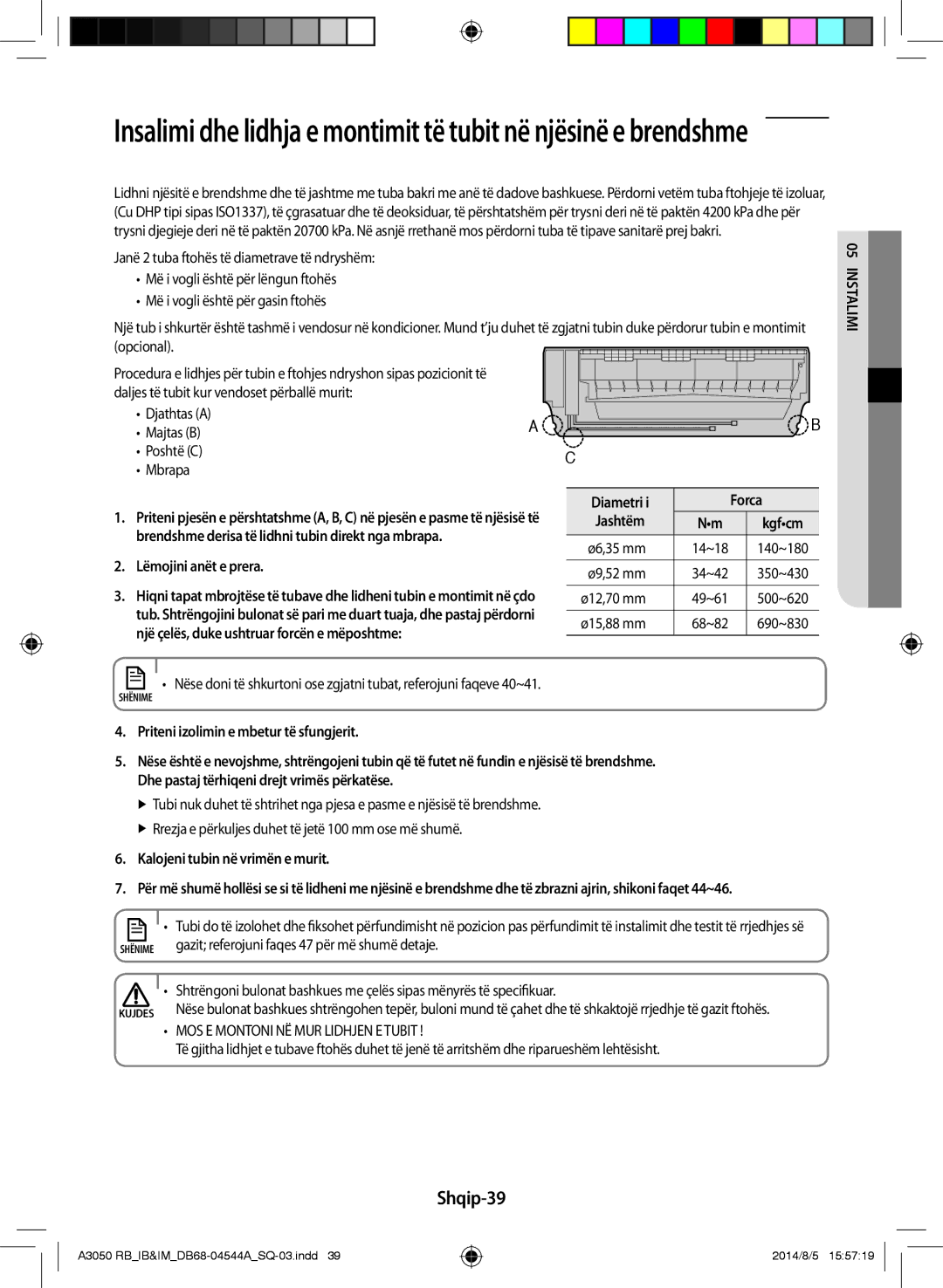 Samsung AR12HQFSBWKNRB, AR09HQFSBWKNRB, AR18HQFSBWKNRB manual Shqip-39 