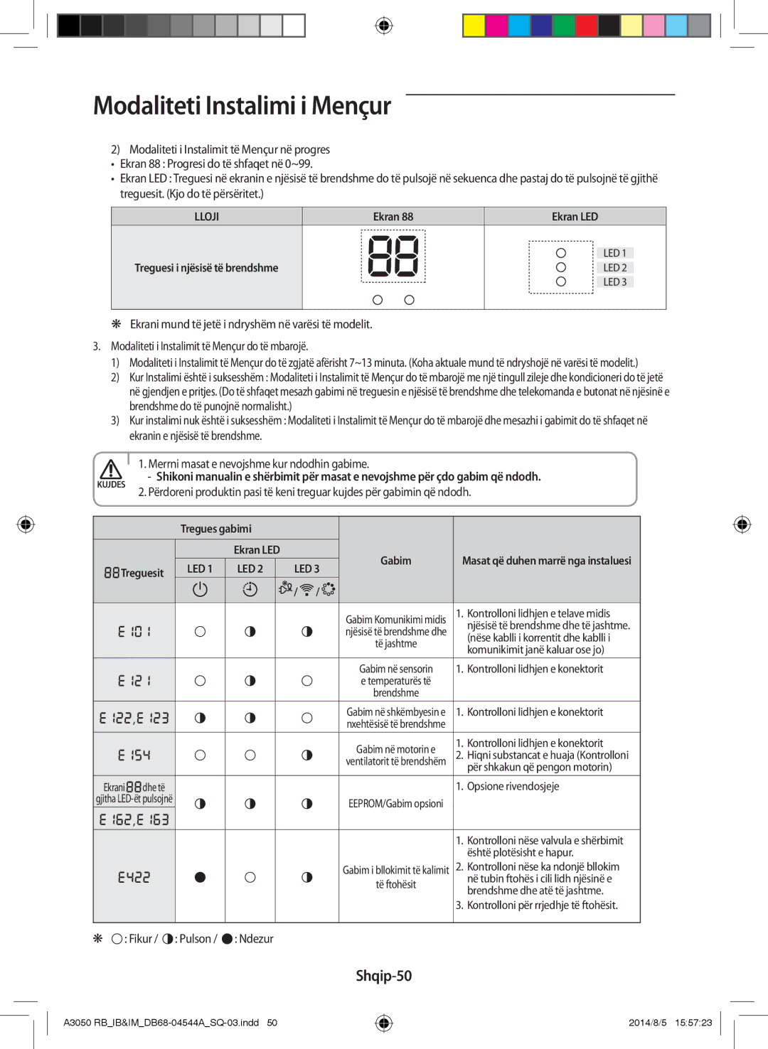 Samsung AR18HQFSBWKNRB, AR12HQFSBWKNRB, AR09HQFSBWKNRB manual Shqip-50, Pulson Ndezur 